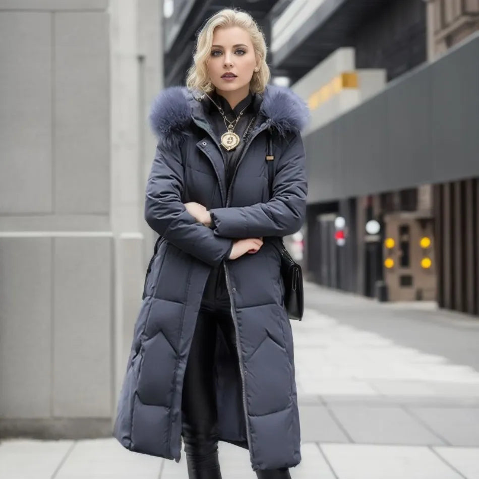 Women’s Quilted Winter Coat with Hood Trim