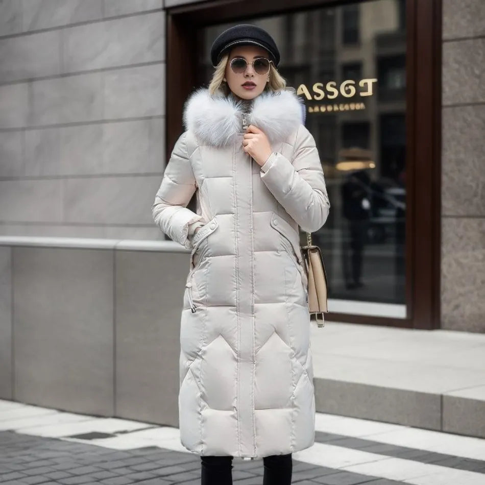 Women’s Quilted Winter Coat with Hood Trim