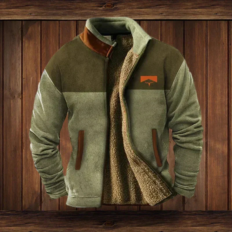 Winter Men's Casual Ethnic Western-Style Jacket with Fleece Lining for Outdoor Outings