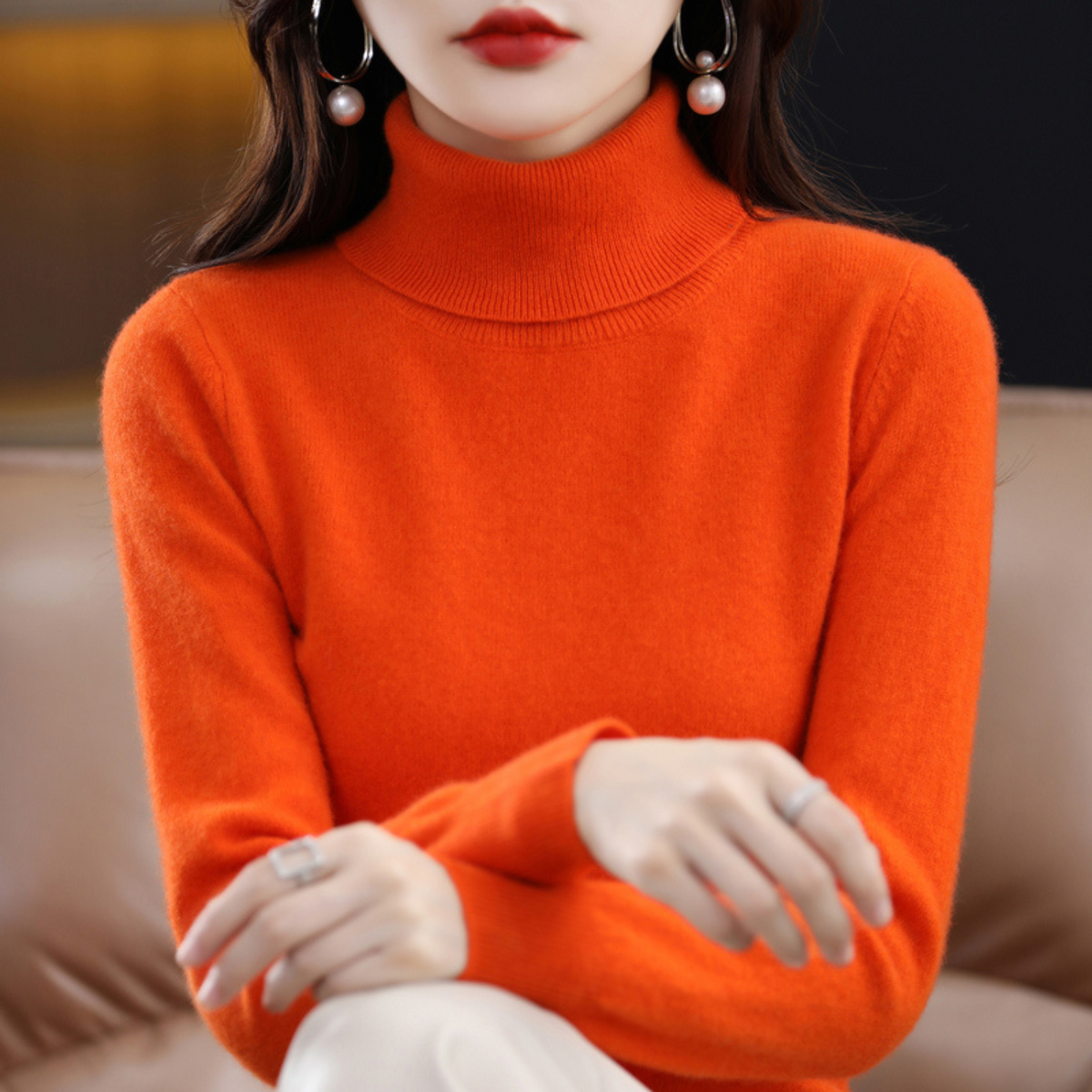 Women's Sophistication Warm Soft Knitted Roll Turtleneck Jumper
