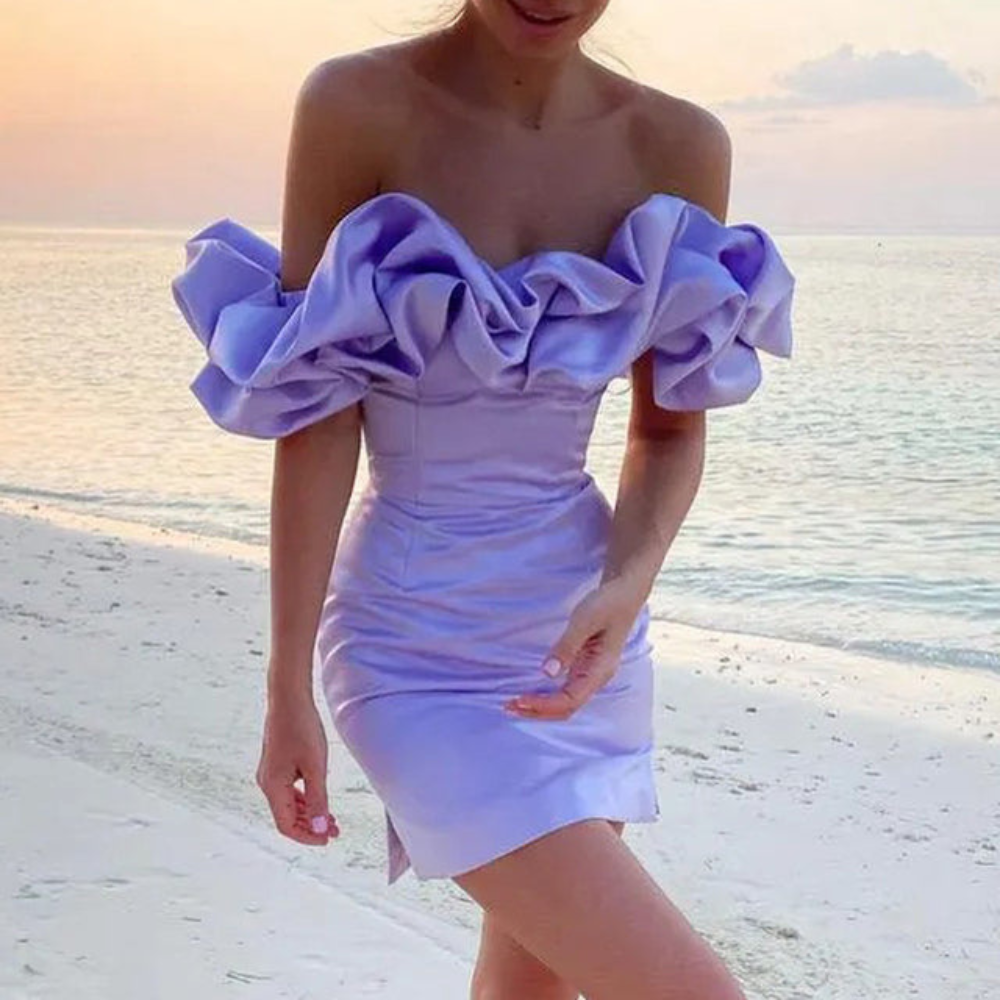 Women Stylish Ruffle Occasion Evening Mini Wedding Guest Dresses
