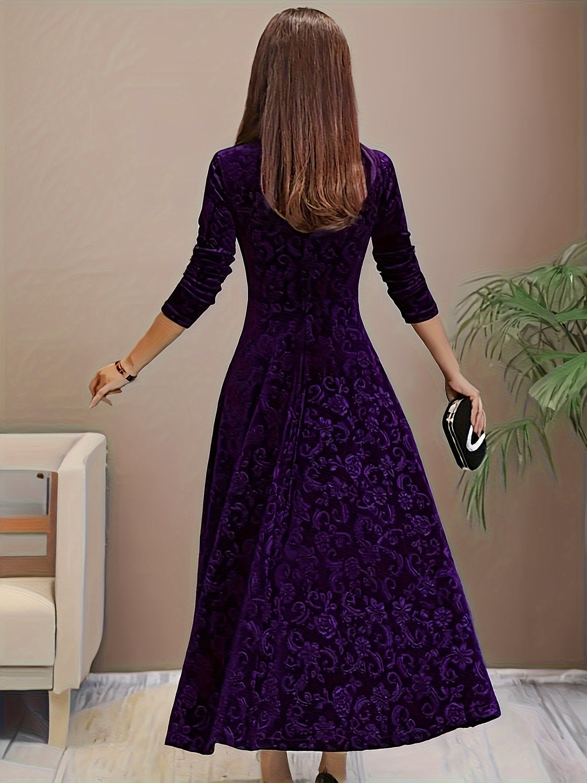 Women’s Elegant Square Neck Evening Dress