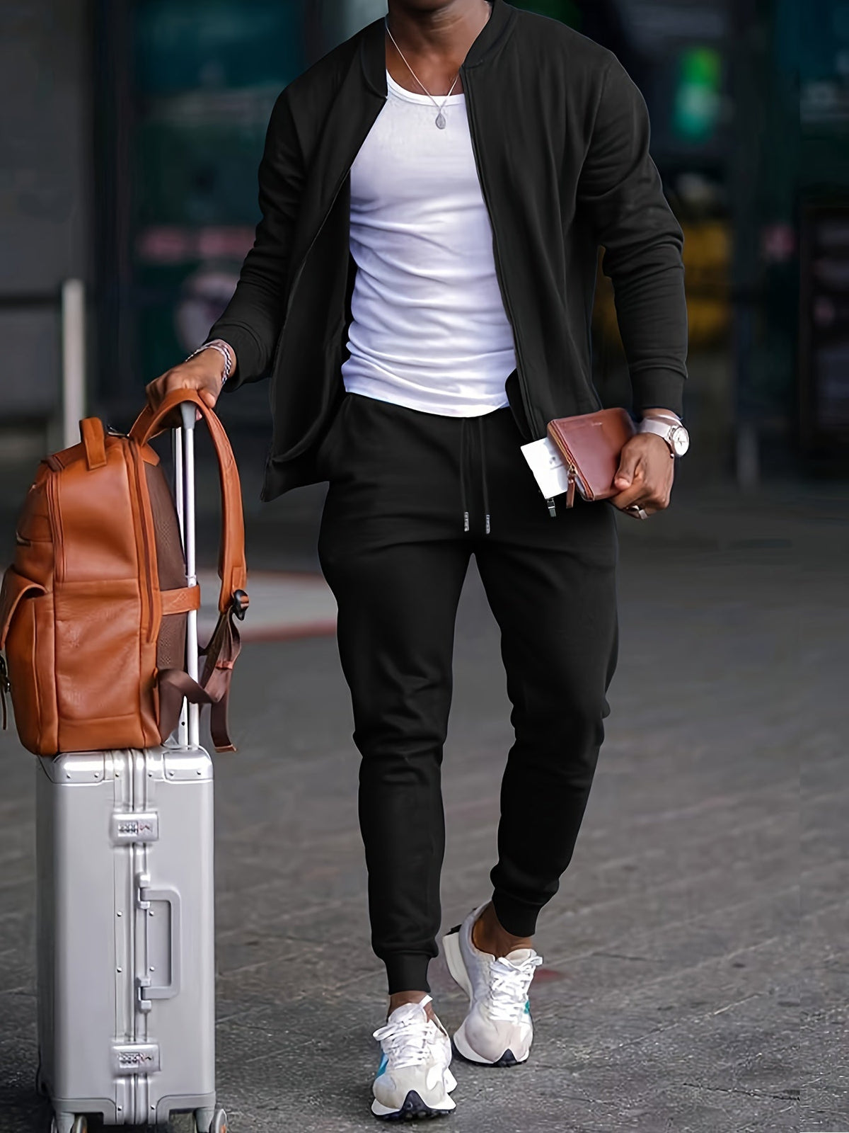 Men's Athletic Tracksuit Set - Complete Full-Zip Jacket and Drawstring Trousers