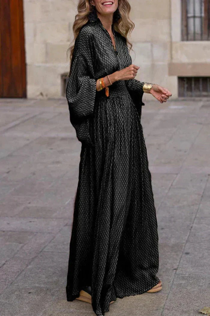 Women's Modern Allure Draped-Sleeve Maxi Dress with V-Neckline