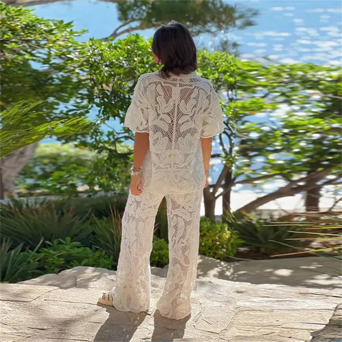 Stylish Summer Getaways Openwork Lace Two-piece Women's Set