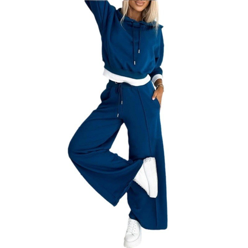Women's Hoodie and Wide-Leg Trouser Sporty Two-Piece Tracksuit Set