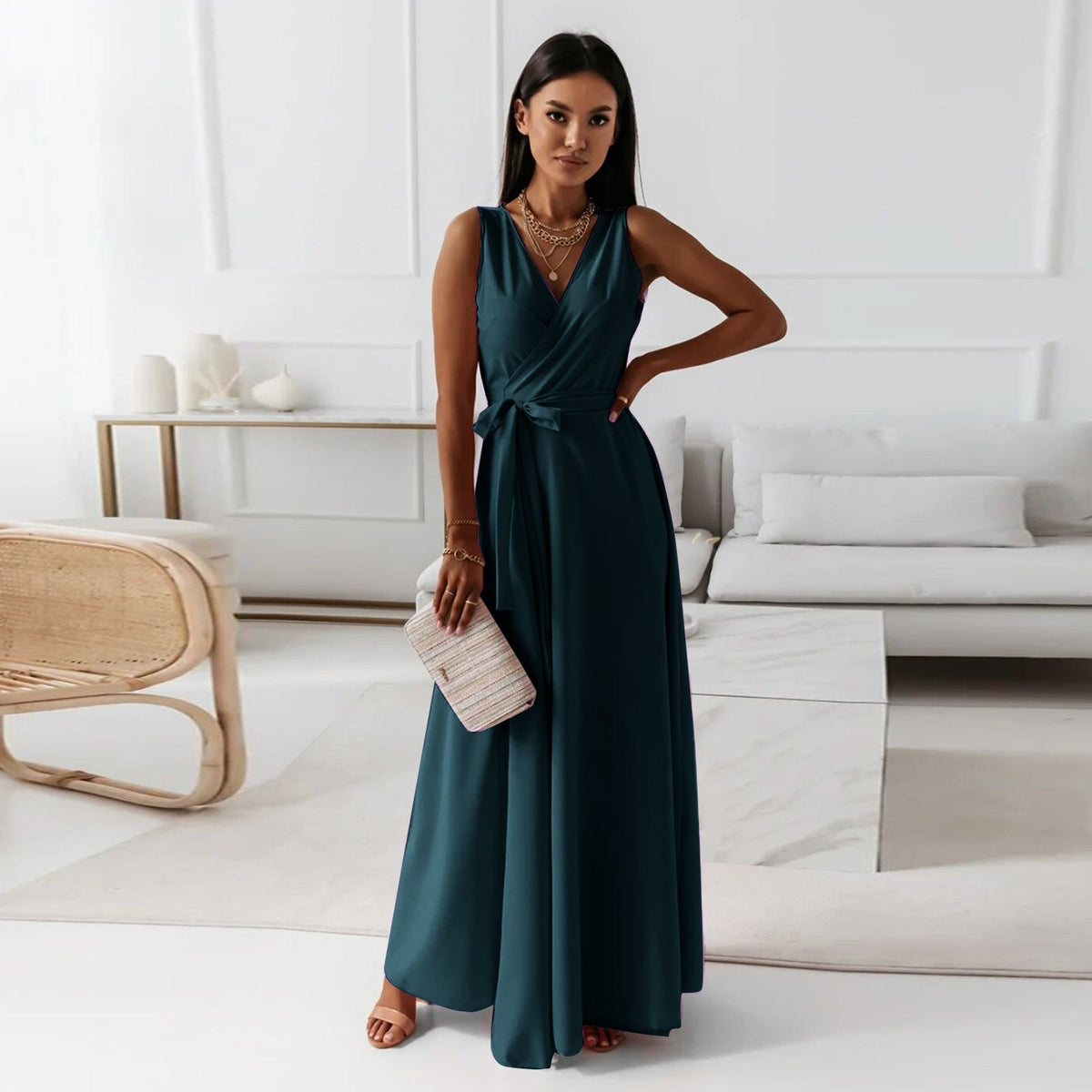 Women Elegant Wrap Long Gown Flattering Wedding Guest Dresses for Formal Event