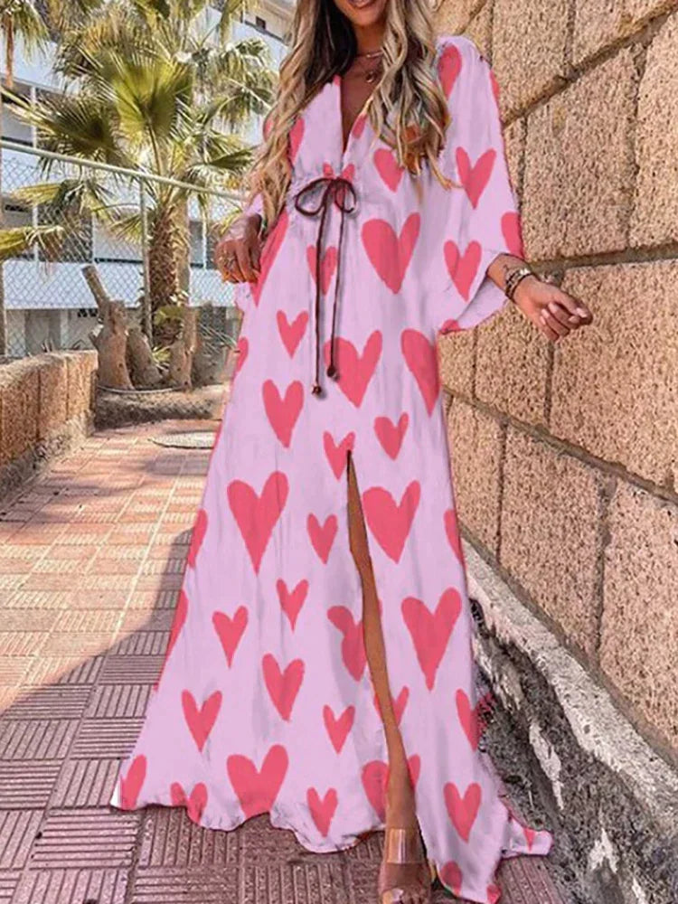 Women's Stylish Abstract Seasonal Colorful Maxi Dress with Graphic Print