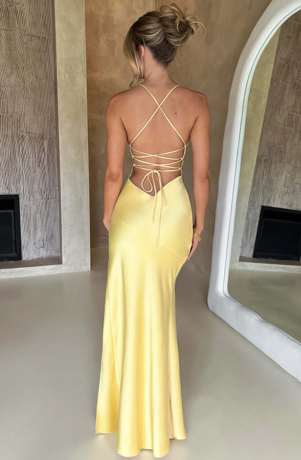 Women's Fashion Sleek Slit Maxi Dress with Thigh-High Slit with Delicate Spaghetti Straps