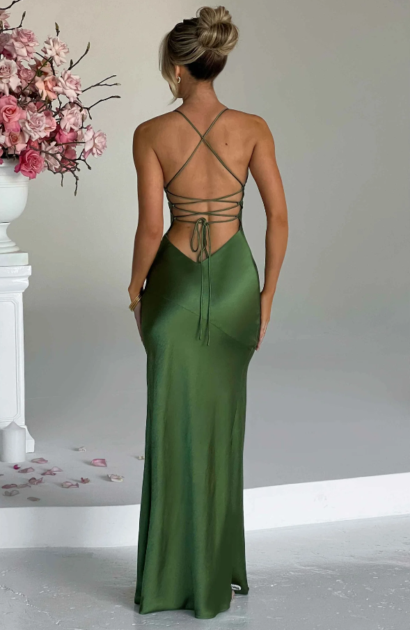 Women's Fashion Sleek Slit Maxi Dress with Thigh-High Slit with Delicate Spaghetti Straps