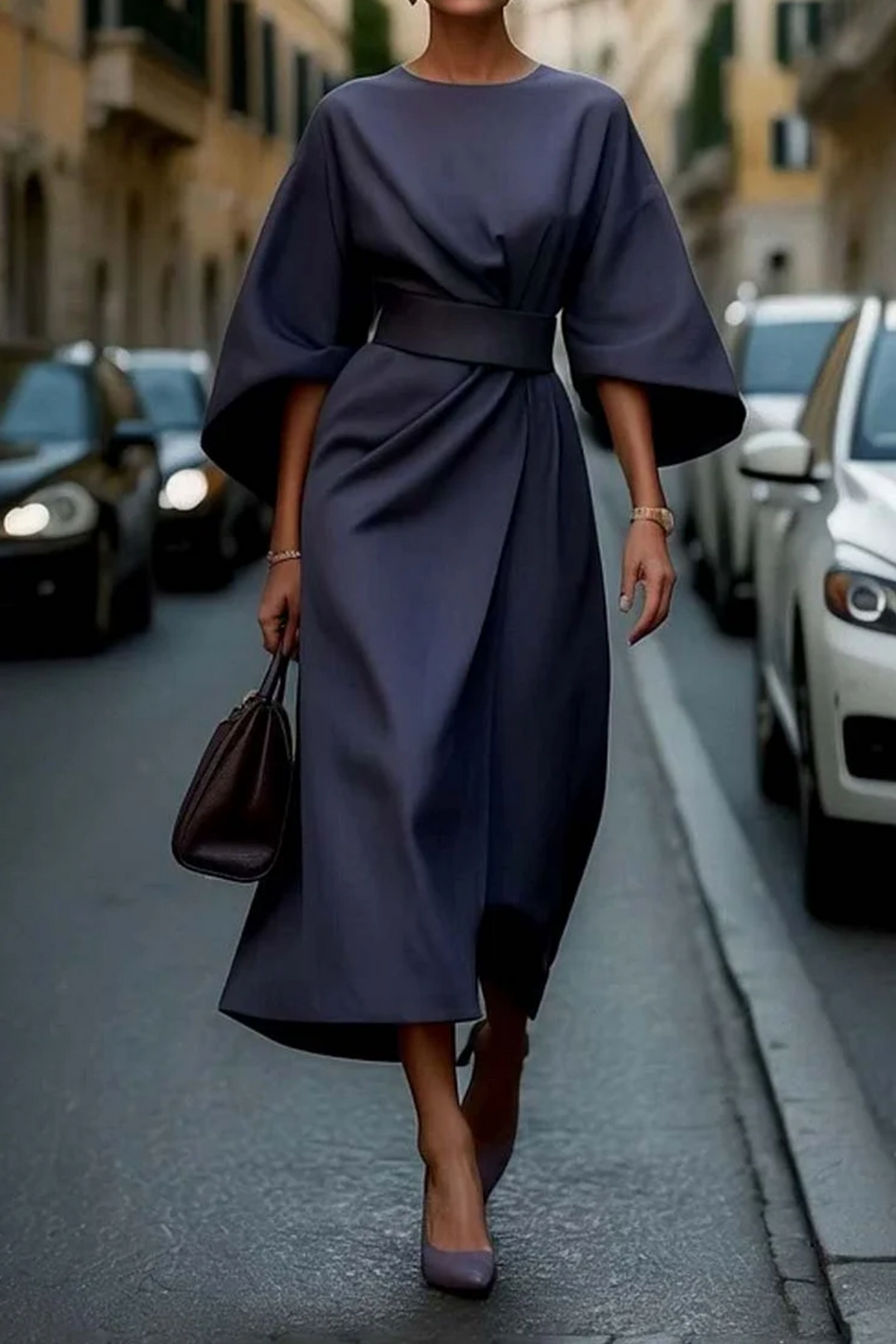 Classic Versatile Women's Dress with Elegant Lantern Sleeves