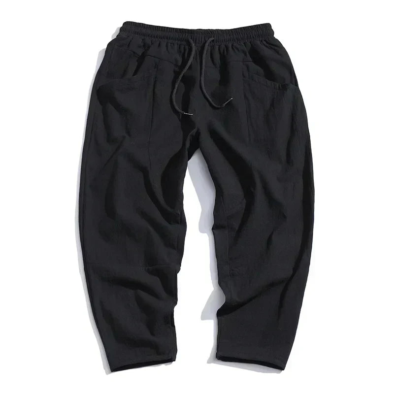 Men's Casual Breathable Cropped Pants with Adjustable Drawstring Waist
