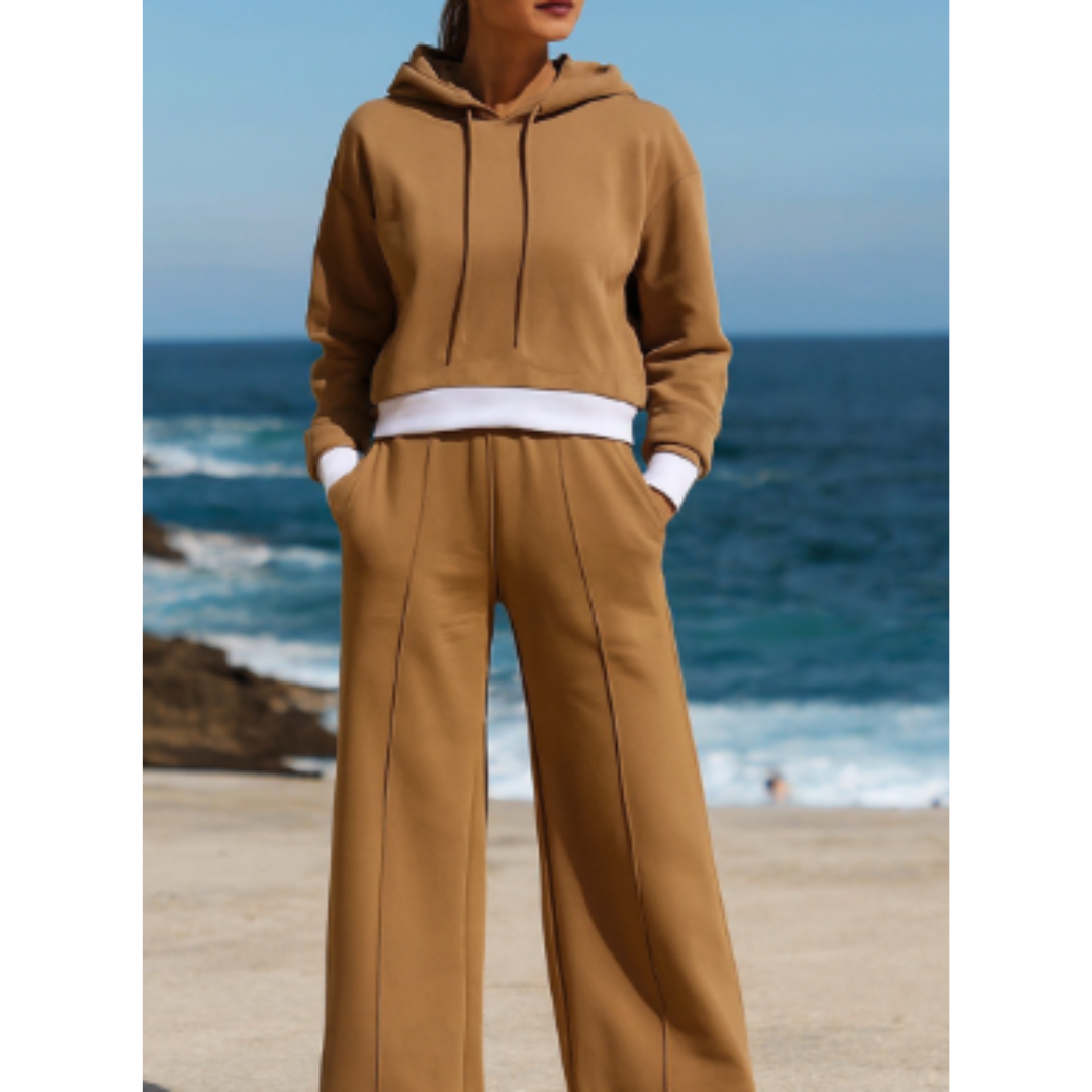 Women's Hoodie and Wide-Leg Trouser Sporty Two-Piece Tracksuit Set