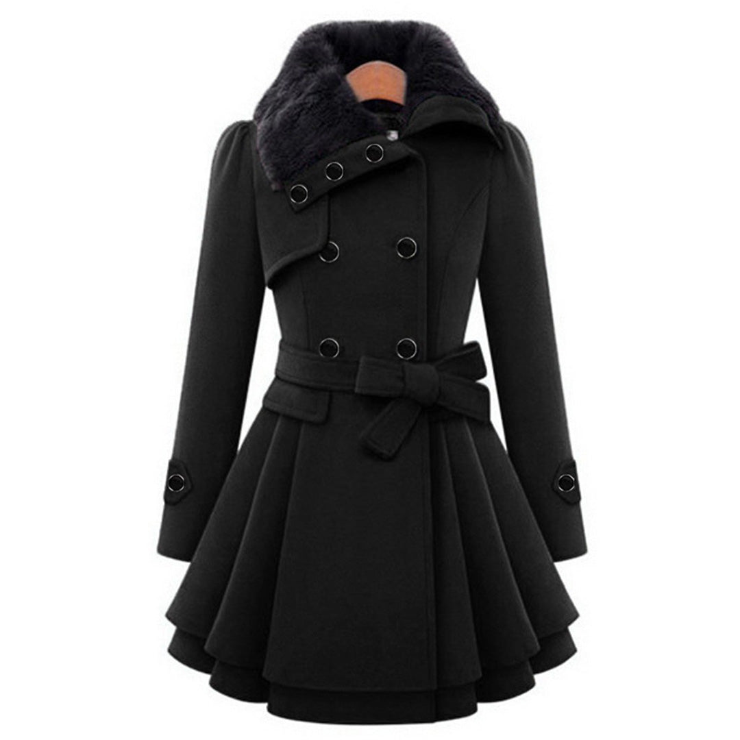 Women’s Long Coat Double-Breasted Design with Belted Waist