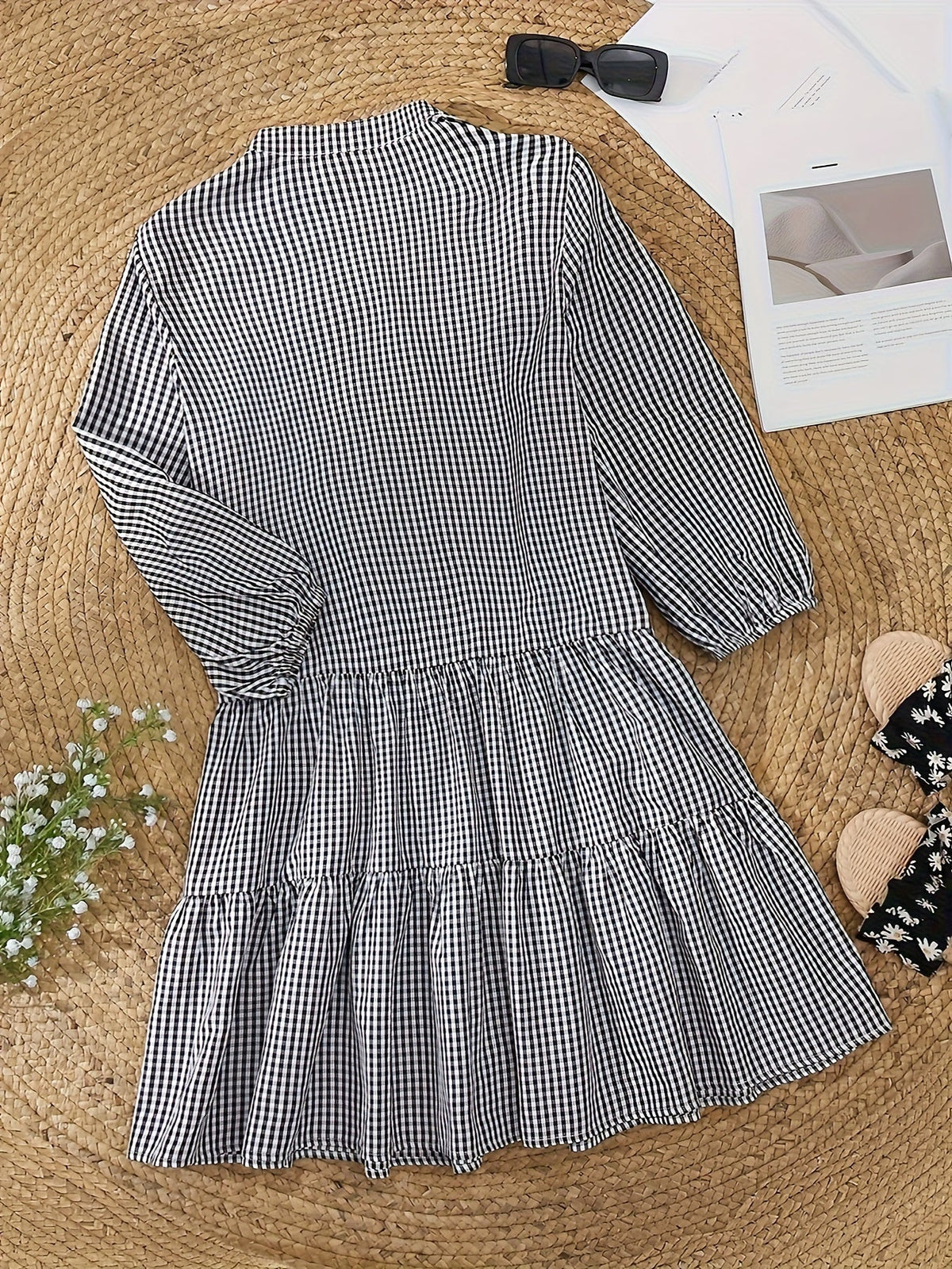Trendy Airy Collar Striped Summer Dress with 3/4 puffed Sleeves for Summer Getaway