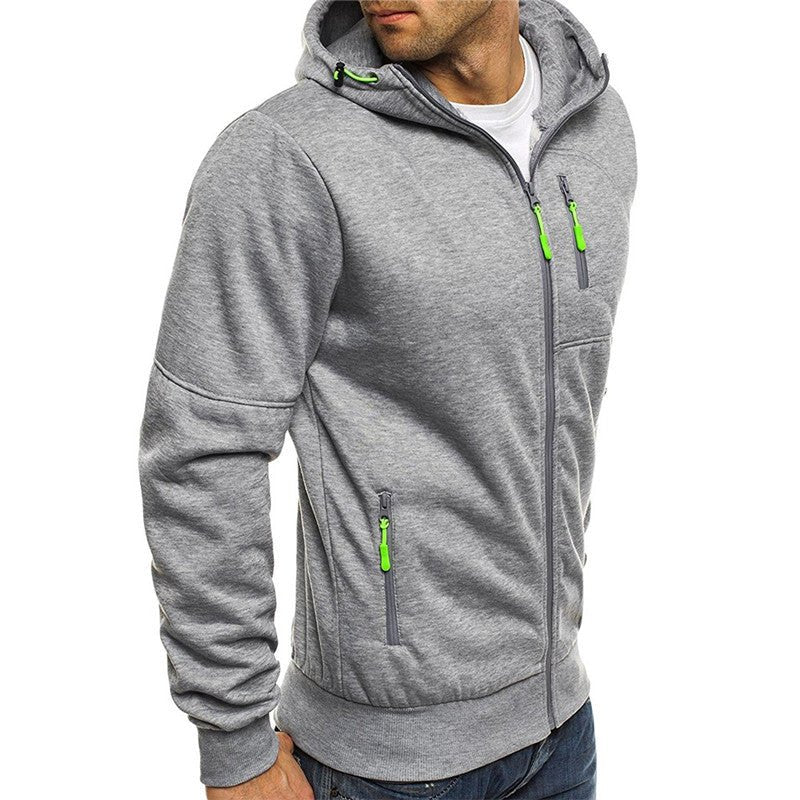Men's Cosy Outdoor Full Zip-up Hoodie with Adjustable Drawstring and Functional Pockets