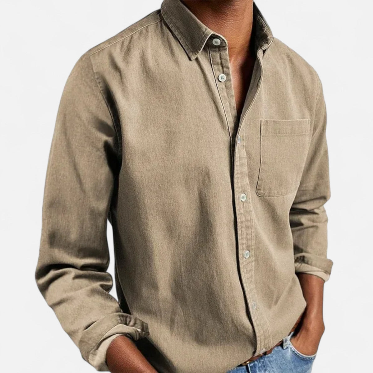 Men’s Versatile Solid Long-Sleeve Business Formal Button Shirt