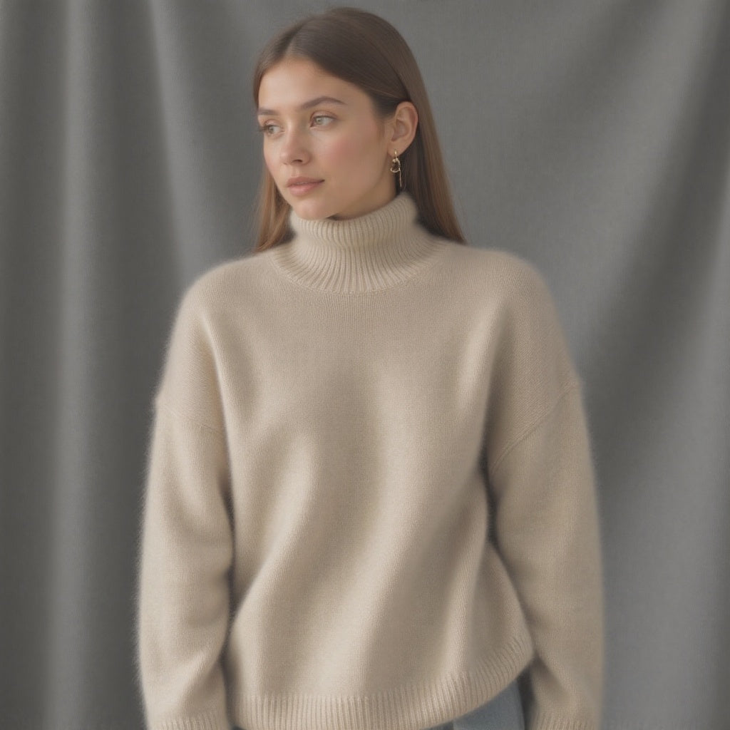 Women's Versatile Elegance Oversized Roll Turtleneck Cashmere Sweater