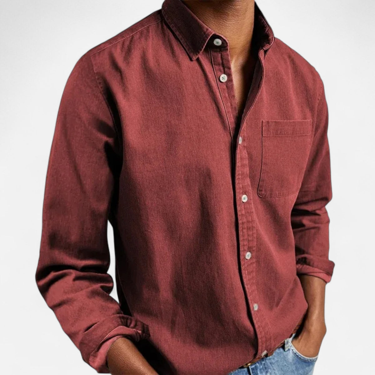 Men’s Versatile Solid Long-Sleeve Business Formal Button Shirt