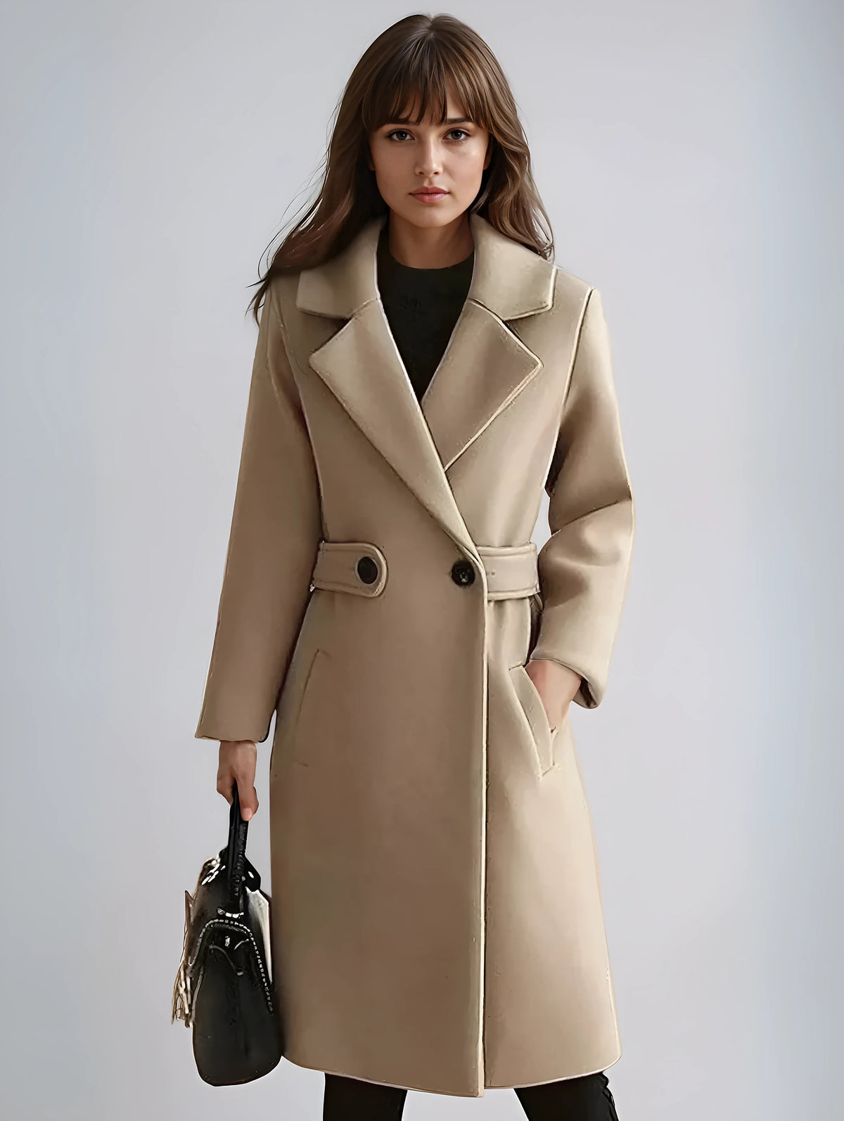 Women’s Elegant Long Sleeve Belted Winter Coat