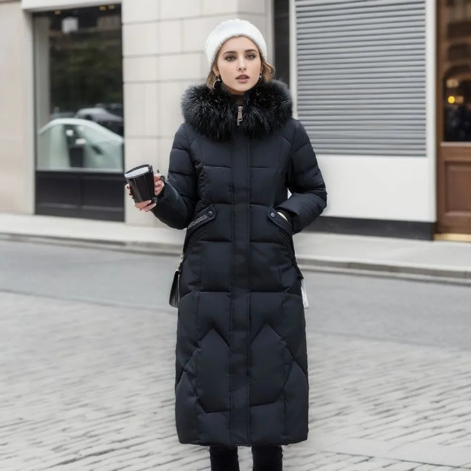 Women’s Quilted Winter Coat with Hood Trim