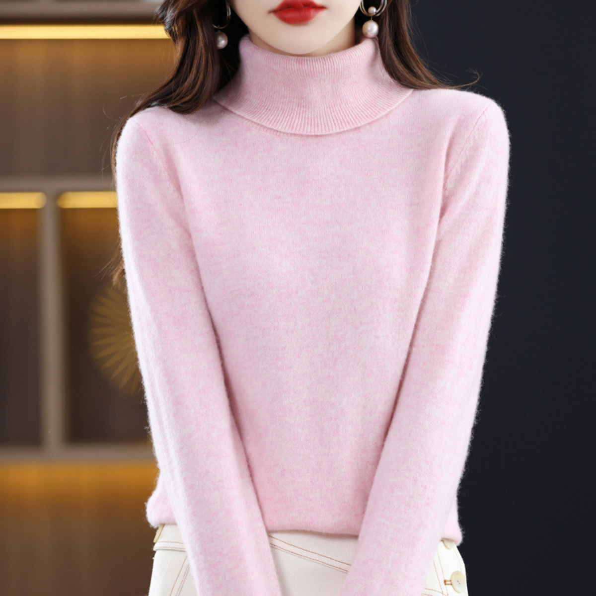 Women's Sophistication Warm Soft Knitted Roll Turtleneck Jumper