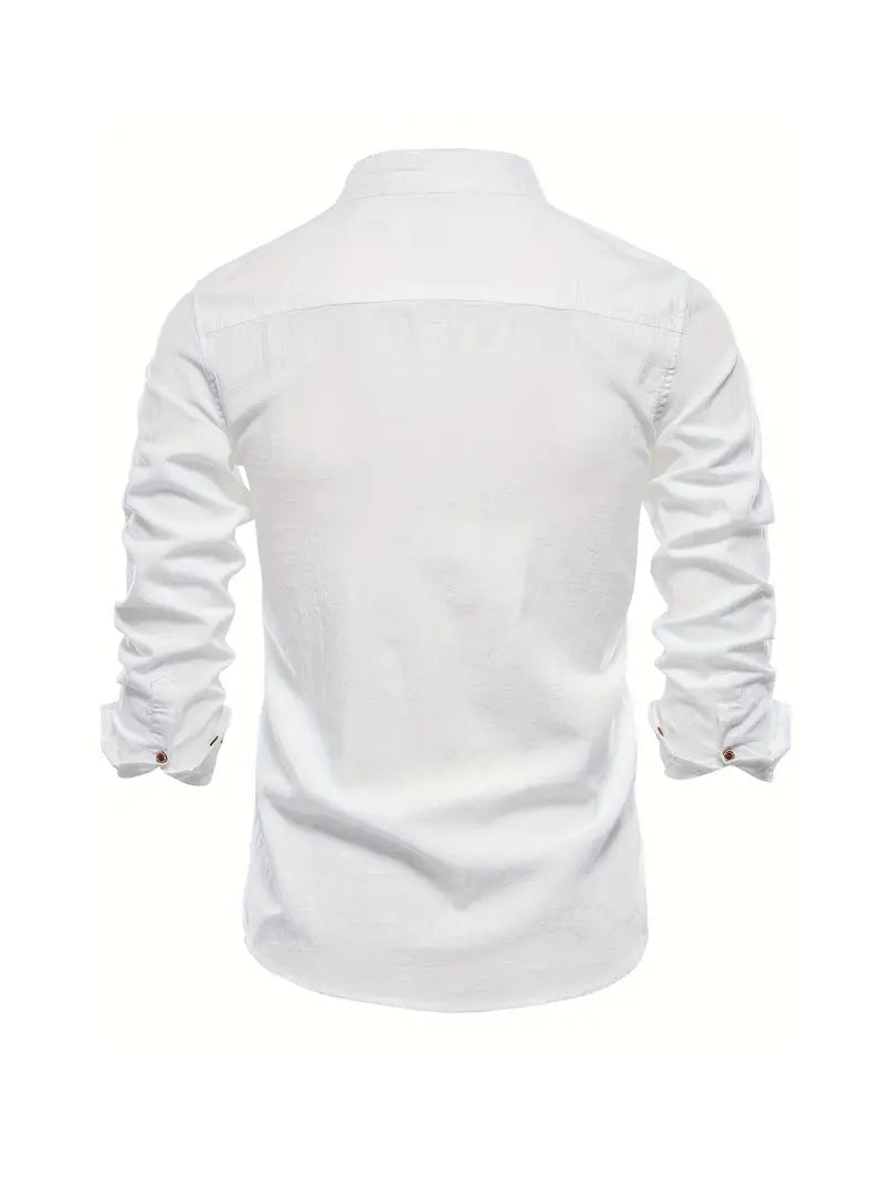 Men's Casual Streetwear Outdoor Shirt with Stand-up Collar and Button Front