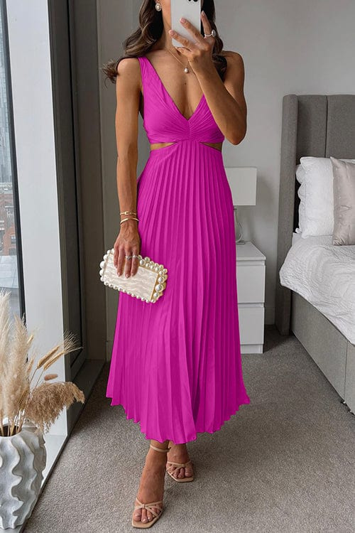 Women's Exquisite Flowing Pleated Midi Party Evening Dress