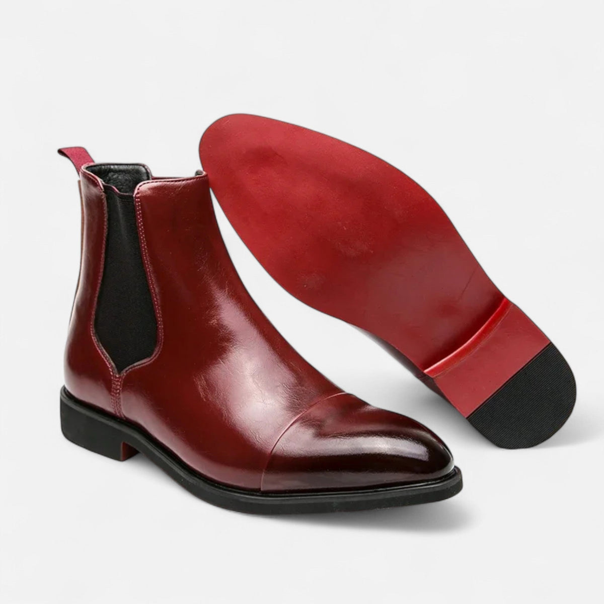 Modern Formal Chelsea Boots in Elegant Black with Red Sole for Men