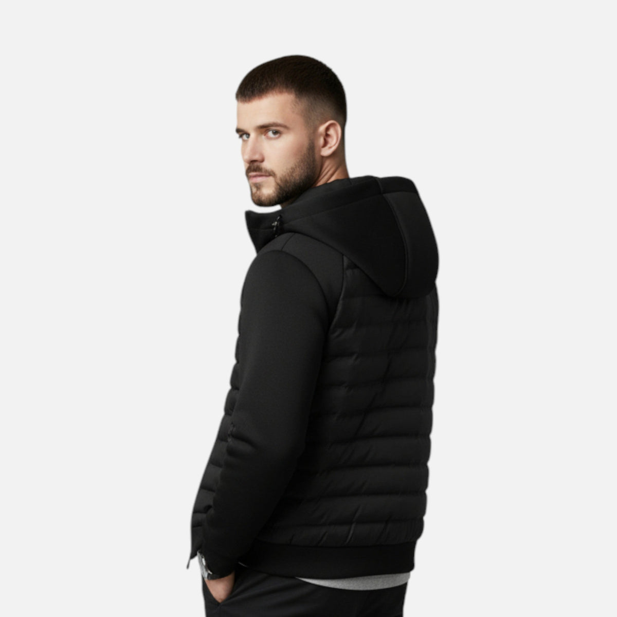Modern Winter Spliced Quilted Hooded Down Jacket for Men
