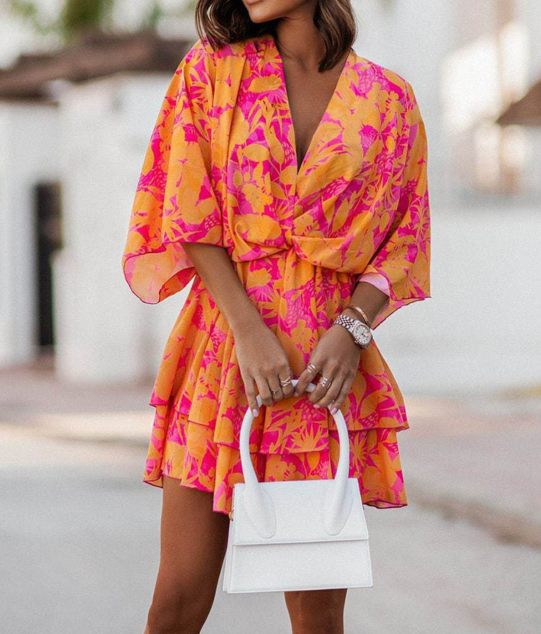 Women's Summer Bohemian-Inspired Twist-Front Mini Dress