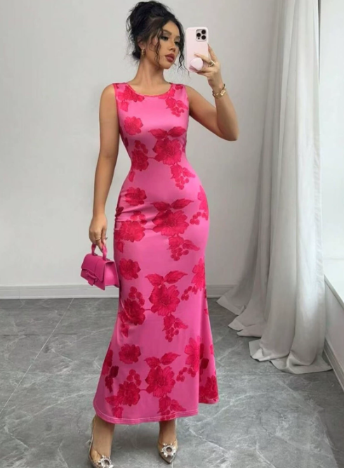 Women's Stunning Floral Maxi Dress with Embroidered Overlays