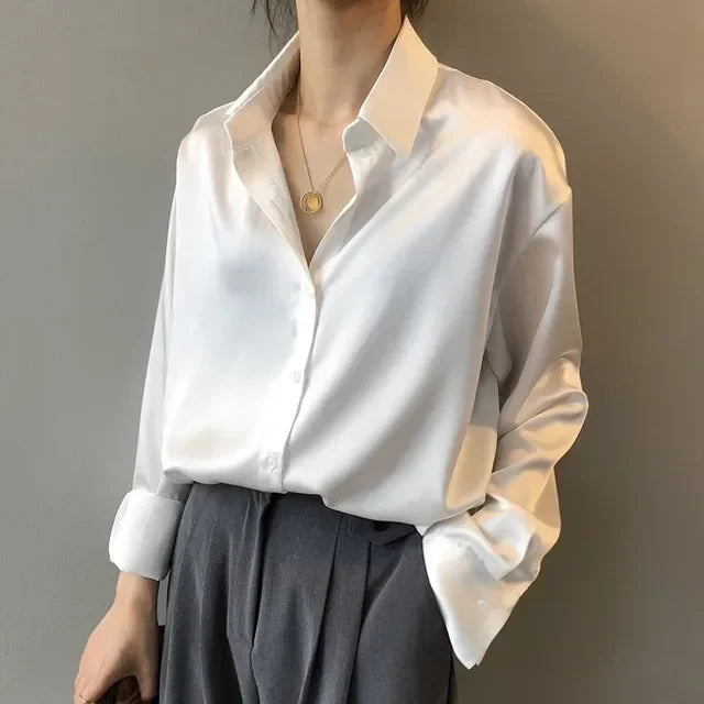 Women’s Long Sleeve Shirt Blouse Smart Button-Front Fit