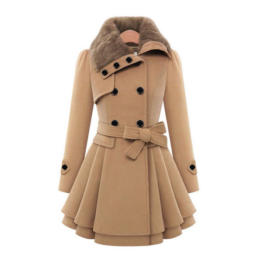 Women’s Long Coat Double-Breasted Design with Belted Waist