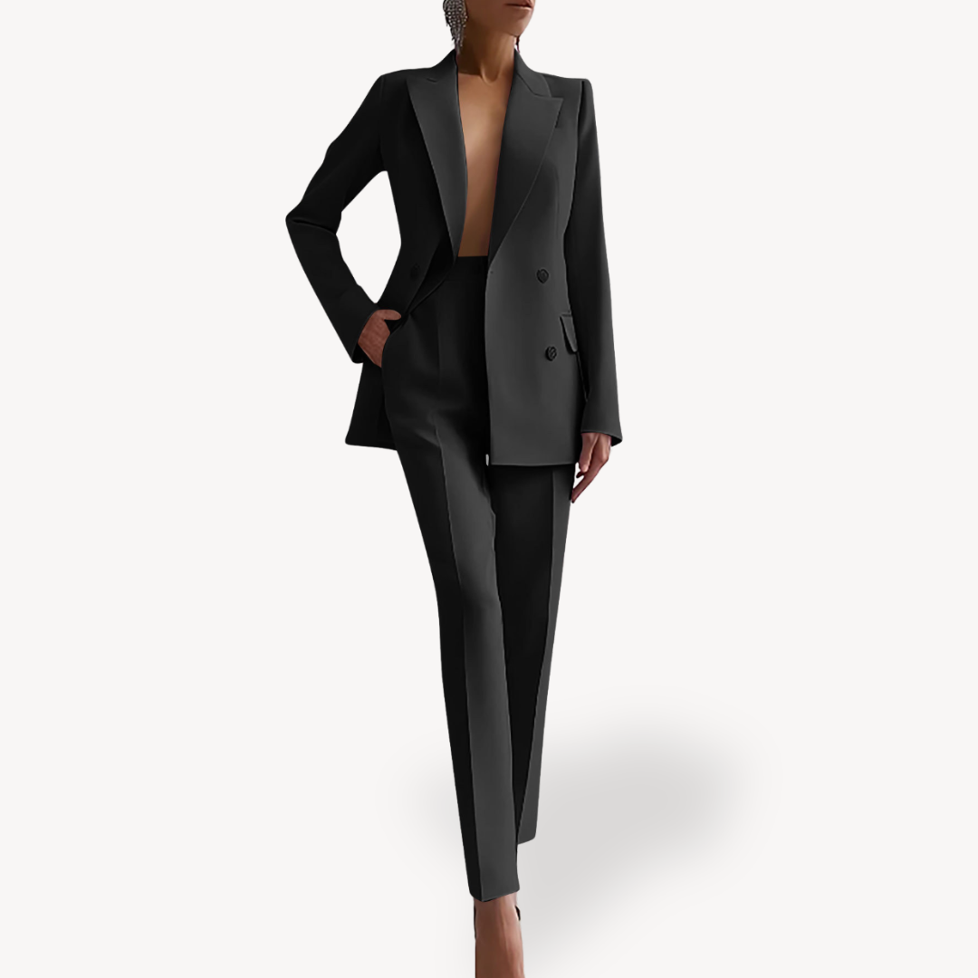 Women’s Tailored Two-Piece Suit Set with Long Structured Blazer