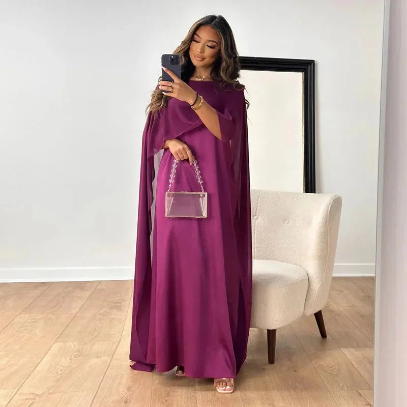 Women's Elegant Cape Maxi Length Wedding Guest Dress