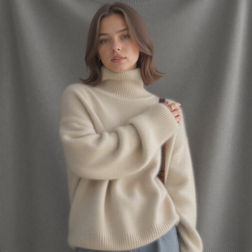 Women's Versatile Elegance Oversized Roll Turtleneck Cashmere Sweater