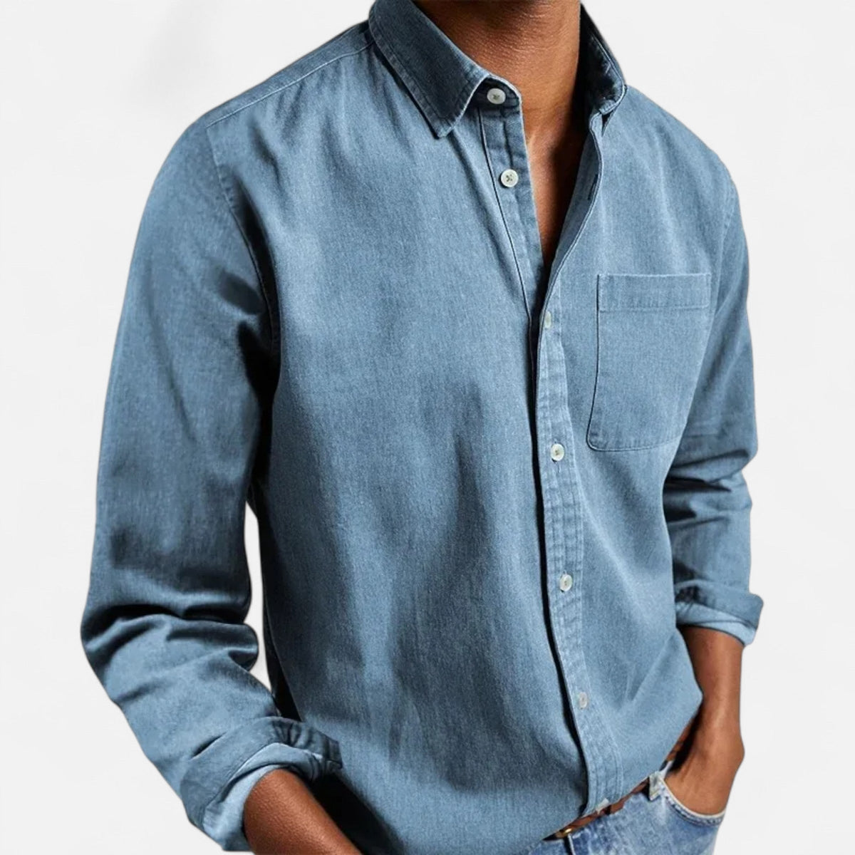 Men’s Versatile Solid Long-Sleeve Business Formal Button Shirt